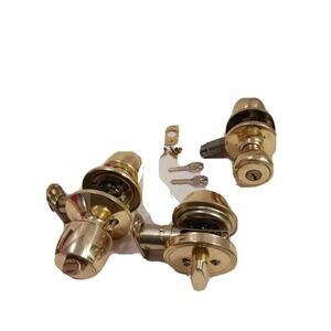 DEFIANT Front Door Knob + Deadbolt + Garage Interior Entry w 2 MATCHING KEYS set